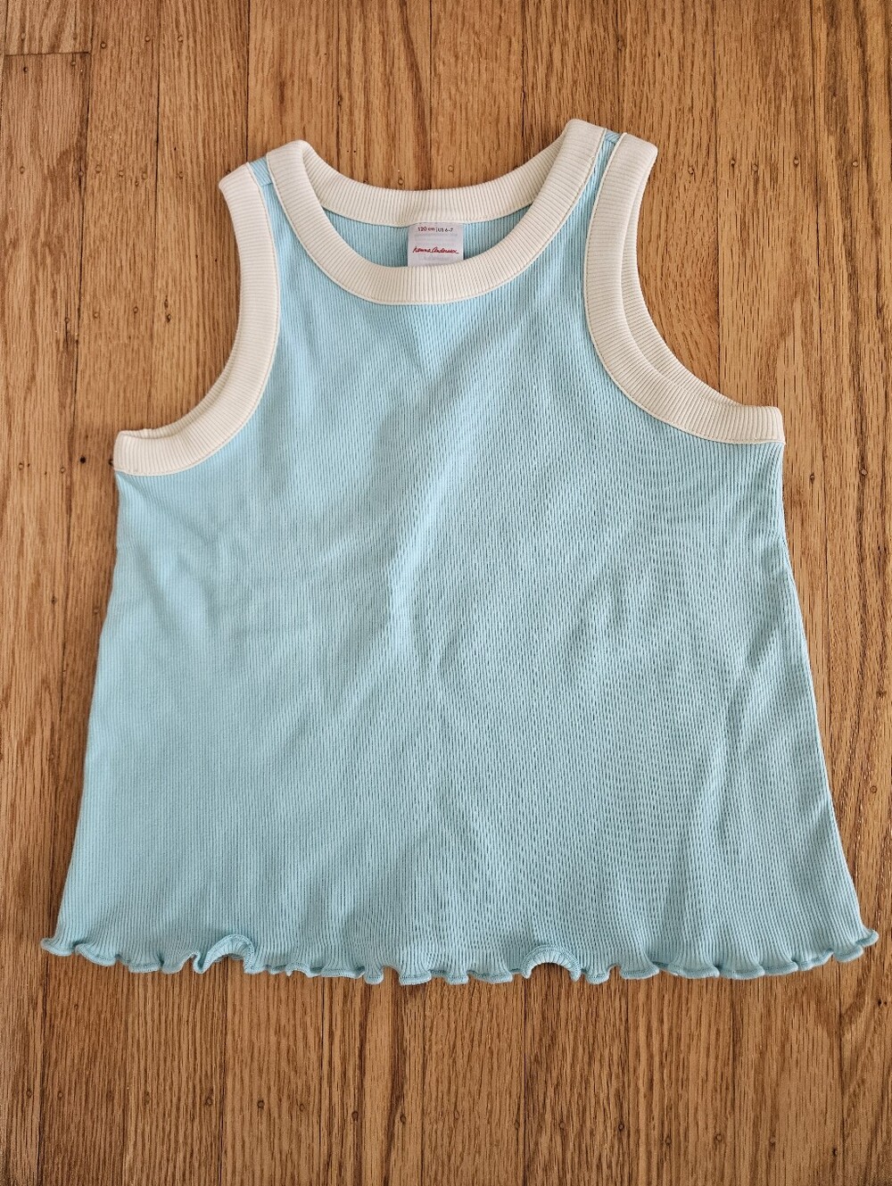 NWOT Hanna Andersson Light Blue Ribbed Tank with Cream Trim 6-7Y